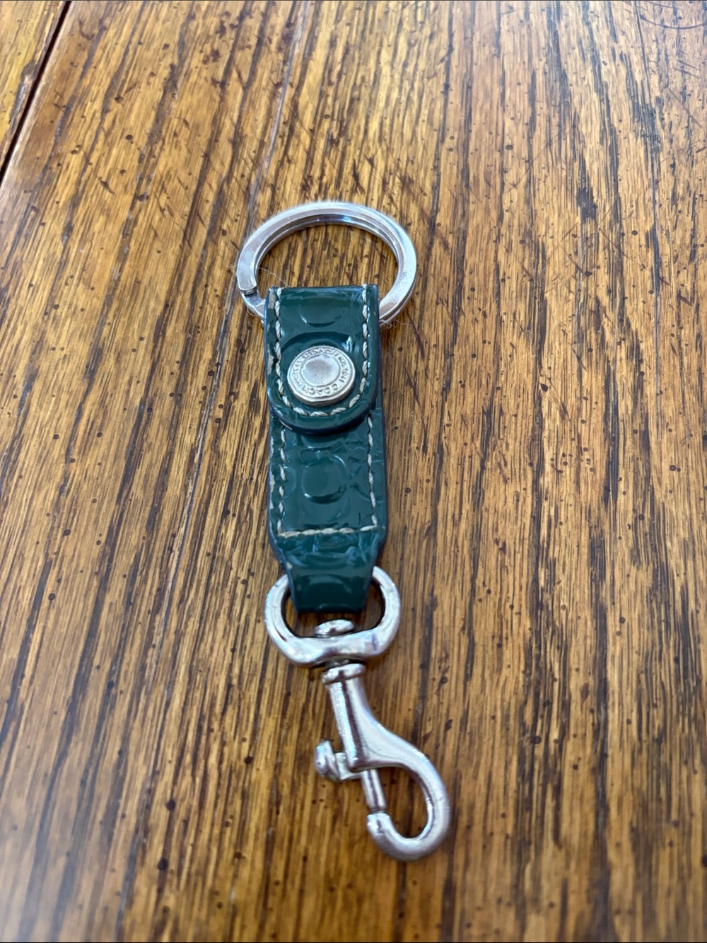 Coach Patent Green Leather Key Holder with Silver Hardware